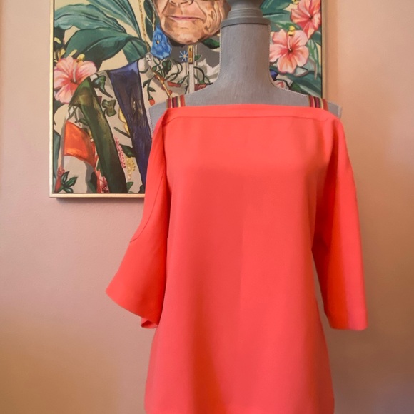 Trina Turk Vibrant Coral Off-Shoulder Blouse NWOT - Picture 1 of 5